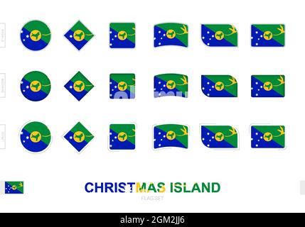 Christmas Island flag set, simple flags of Christmas Island with three different effects. Vector illustration. Stock Vector