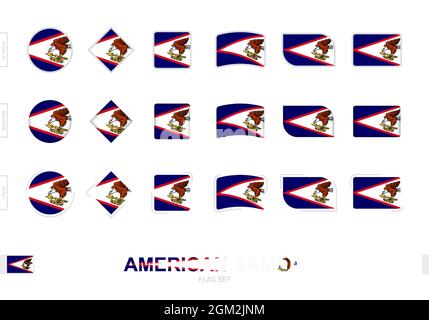 American Samoa flag set, simple flags of American Samoa with three different effects. Vector illustration. Stock Vector