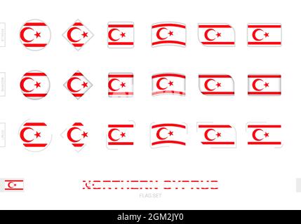 Northern Cyprus flag set, simple flags of Northern Cyprus with three different effects. Vector illustration. Stock Vector