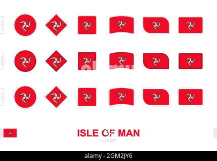 Isle of Man flag set, simple flags of Isle of Man with three different effects. Vector illustration. Stock Vector