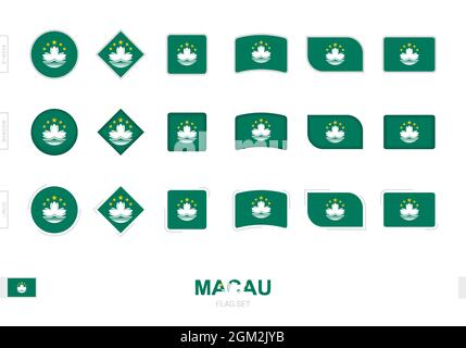 Macau flag set, simple flags of Macau with three different effects. Vector illustration. Stock Vector