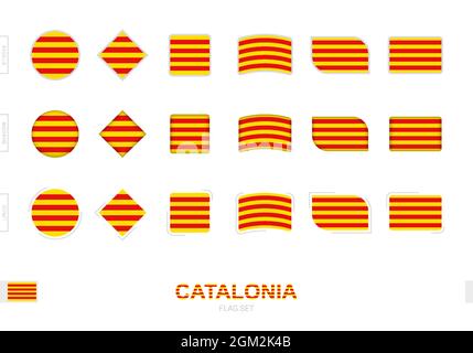 Catalonia flag set, simple flags of Catalonia with three different effects. Vector illustration. Stock Vector