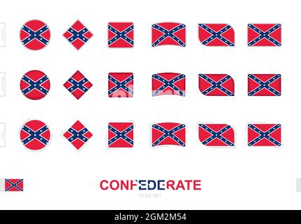 Confederate flag set, simple flags of Confederate with three different effects. Vector illustration. Stock Vector