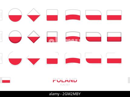 Poland flag set, simple flags of Poland with three different effects. Vector illustration. Stock Vector