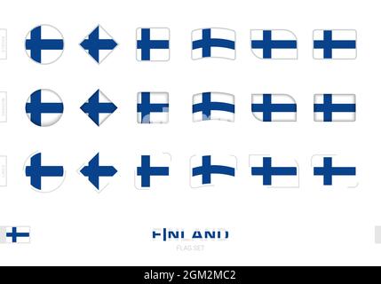 Finland flag set, simple flags of Finland with three different effects. Vector illustration. Stock Vector