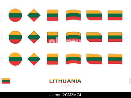 Lithuania flag set, simple flags of Lithuania with three different effects. Vector illustration. Stock Vector