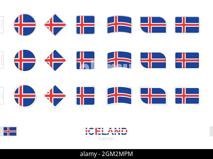 Iceland flag set, simple flags of Iceland with three different effects. Vector illustration. Stock Vector