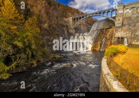 New Croton Hudson Dam   - New Croton Dam waterfall also known as the Cornell Dam during a beautiful autumn afternoon.  This image is available in colo Stock Photo