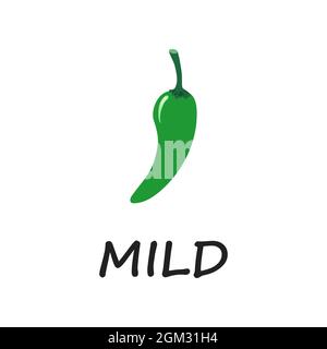 Spicy chili pepper green sauce level mild. Traditional Mexican and Chinese spicy food in doodle style. Vector hand drawn illustration isolated on a wh Stock Vector