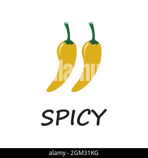 Spicy chili pepper yellow sauce level spicy. Traditional Mexican and Chinese spicy food in doodle style. Vector hand drawn illustration isolated on a Stock Vector