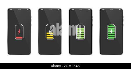 Mobile Phone - Set with Battery levels Icons Stock Vector
