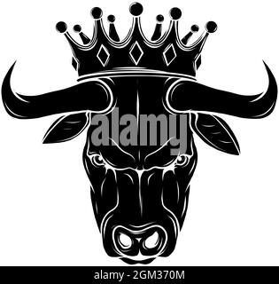 vector illustration of black silhouette Bull King Stock Vector