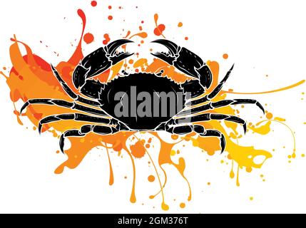 Vector illustration of Crab black silhouette. design Stock Vector