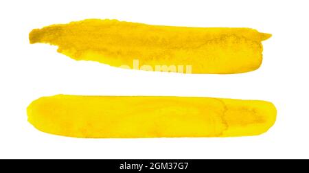 Two yellow watercolor brush strokes, abstract background for design. Stock Photo