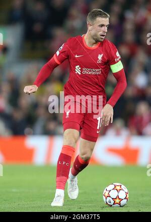 Liverpool, England, 15th September 2021. Liverpool's Jordan Henderson during the UEFA Champions League match at Anfield, Liverpool. Picture credit should read: Nigel French / Sportimage Stock Photo