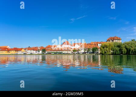 Beautiful reflection view of Lent district in Maribor Slovenia . Stock Photo