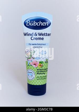 Berlin, Germany. 24th Aug, 2021. Cream from the Bübchen product range for baby care. Credit: Annette Riedl/dpa/Alamy Live News Stock Photo