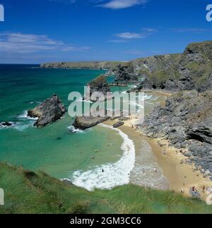 The Bedruthan Steps beach and coastline on the north Cornish coast, near Newquay, Cornwall, England, United Kingdom, Europe Stock Photo