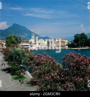 Harbour and town on the north coast of Lake Garda, Riva del Garda, Lake Garda, Trentino Alto Adige, Italy, Europe Stock Photo