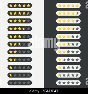 Set of rating labels with stars. Rating buttons from 0 to 5 stars. Vector illustration for review and testing. Vector illustration Stock Vector