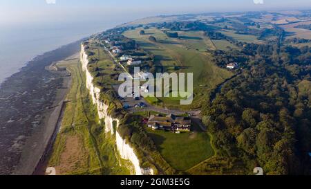 Aerial view of the Walmer and Kingsdown Golf Club, on top of the White Cliffs of Dover, Kent