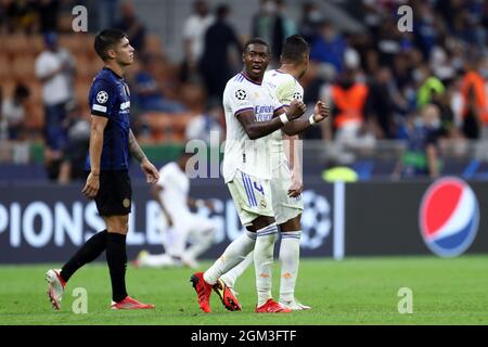 David Alaba of Real Madrid Cf  celebrates after winning  the Uefa Champions League Group D  match between FC Internazionale and Real Madrid Fc . Stock Photo