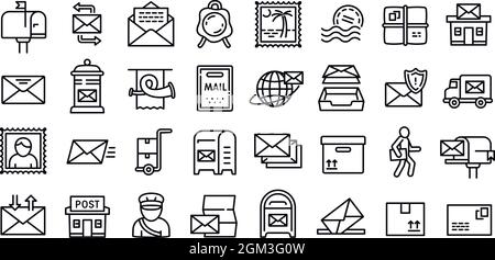 Postman linear icons set. Deliver, Courier, Parcel, Mail, Package ...