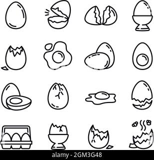 Eggshell icons set. Outline set of eggshell vector icons for web design isolated on white background Stock Vector