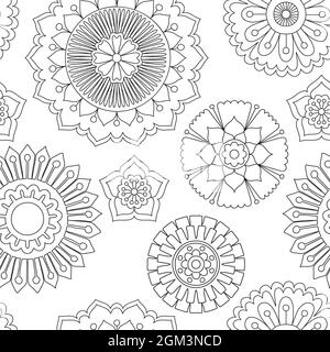 Seamless floral zentangle pattern coloring book illustration Stock Vector