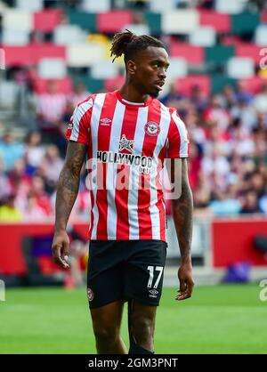 Ivan Toney of Brentford during the Premier League match between Brentford and Brighton and Hove Albion  at the Brentford Community Stadium , London , UK - 11th September 2021 - Photo Simon Dack / Telephoto Images.  Editorial use only. No merchandising. For Football images FA and Premier League restrictions apply inc. no internet/mobile usage without FAPL license - for details contact Football Dataco Stock Photo