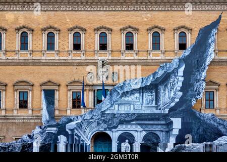 'Vanishing Point' by french street artist JR covers the facade of Palazzo Farnese, Rome, Italy Stock Photo