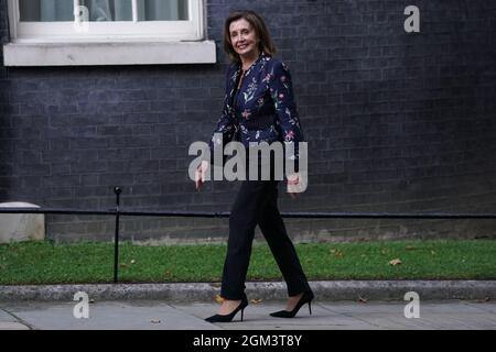 Nancy Pelosi, the Speaker of the United States House of Representatives, arrives at 10 Downing Street, central London, for talks with Prime Minister Boris Johnson. Picture date: Thursday September 16, 2021. Stock Photo
