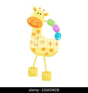 Baby rattle giraffe .Vector illustration. Cartoon style isolated on white background. Kids toy Stock Vector