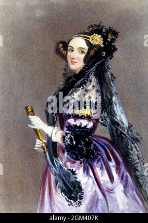 Ada Lovelace. Portrait of Augusta Ada King-Noel, Countess of Lovelace (née Byron; 1815-1852), anonymous,  watercolour, 1840 Stock Photo