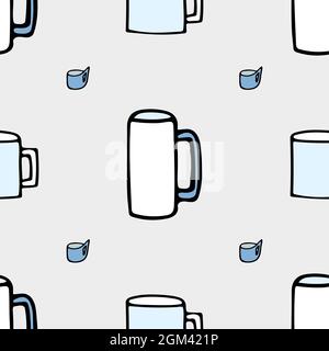 Pattern with kitchen mug on a grey background and lettering Kitchen. Stock Vector