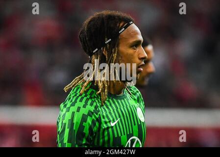 September 14, 2021, Villeneuve-d'Ascq, France, France: Kevin MBABU of Wolfsburg during the UEFA Champions League group G match between Lille OSC (LOSC) and Verein fur Leibesubungen Wolfsburg at Pierre Mauroy Stadium on September 14, 2021 in Villeneuve-d'Ascq near Lille, France. (Credit Image: © Matthieu Mirville/ZUMA Press Wire) Stock Photo