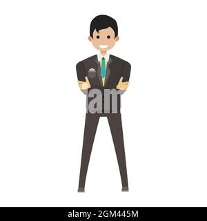 Man character person vector business illustration standing isolated white. Businessman man adult character cartoon icon avatar. Pose style employee bo Stock Vector