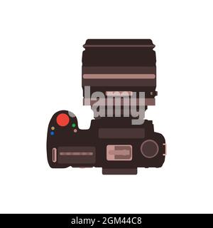Professional dslr photo camera top view accessories vector illustration in flat style. Stock Vector