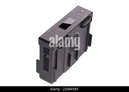 Drone battery charger hub with digital display isolated on white. Stock Photo