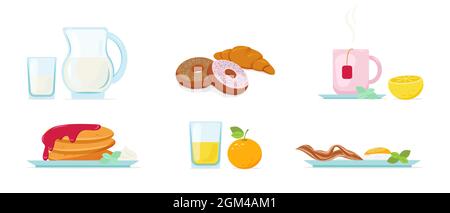 Illustration of breakfast in flat style set Stock Vector