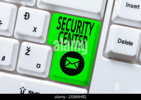 Sign displaying Security Center. Business overview centralized unit that deals with security issues of company Creating New Word Processing Program Stock Photo