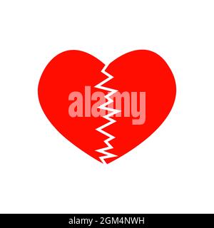 Red cracked heart icon. Symbol of heartbreak, infarct, heart disease, divorce, parting isolated on white background. Vector flat illustration. Stock Vector