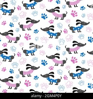 Seamless pattern with two dachshunds. Vector illustration.  Stock Vector