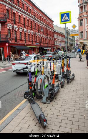 Moscow, Russia - Aug 5.2021. An electric scooters on Malaya Bronnaya street Stock Photo