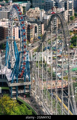 tokyo japan may 03 2021 Bird view of the steel roller coaster