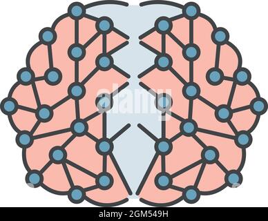Artificial brain icon. Outline artificial brain vector icon color flat isolated on white Stock Vector