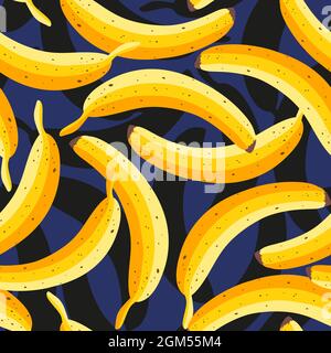 Vector seamless vintage pattern with yellow bananas. Vector banana pattern with dark shadows. Tropical pattern with bananas. Stock Vector