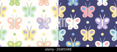 Vector vintage seamless pattern with colorful butterflies. Retro seamless set patterns with butterfly for kids. Stock Vector