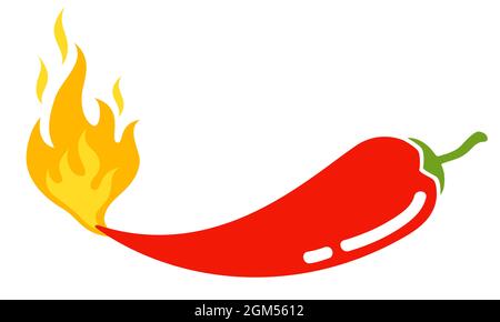 Vector illustration of a spicy chili pepper with flame. Cartoon red chili for Mexican or Thai food. Hot chilli. Stock Vector