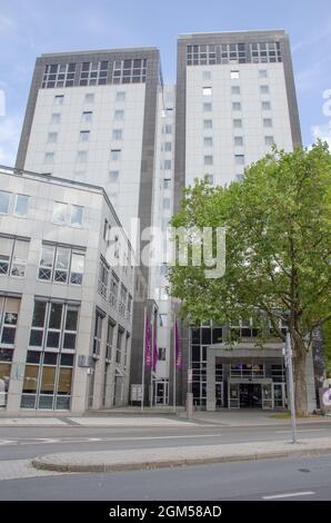 Bochum-The 4-star Mercure Hotel Bochum City is located near the main train station. Its tall spiers are a great architectural feature. Stock Photo